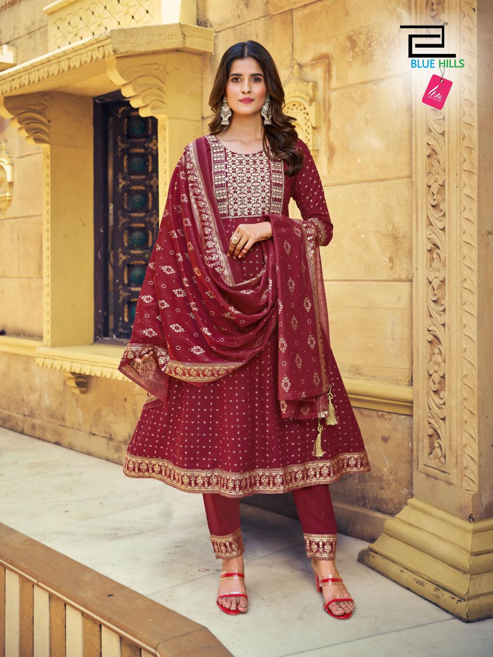 Meera By Blue Hills Rayon Printed Anarkali Kurti With Bottom Dupatta Wholesale Market In Surat